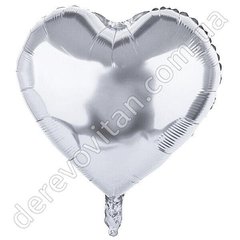 Фольгированный шар "Сердце", серебро, 18 дюймов (45 см)
