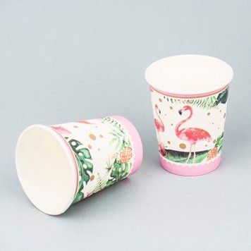 Склянки одноразові "Floral&Flamingo", білі з принтом, 10 шт.