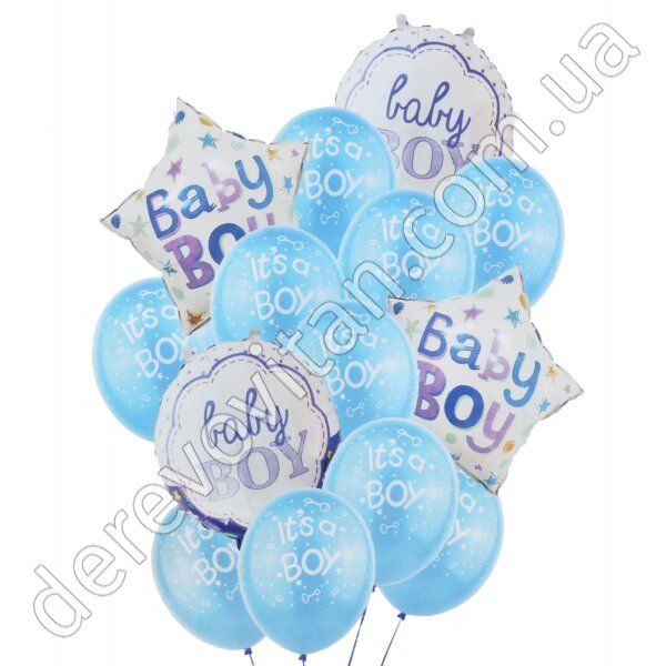 Фонтан воздушных шаров для мальчика "Baby boy", голубой, 14 шт.