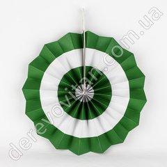 Подвесной веер, белый в зеленую полоску, 20 см - бумажный декор-розетка