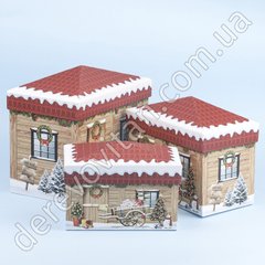 Коробки новорічні подарункові "Будинок зі знімним дахом", 3 шт.