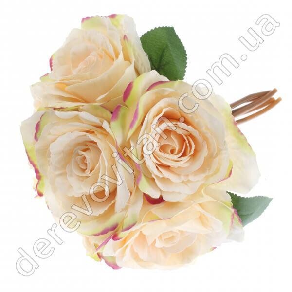 Букет искусственных роз, персиковый, 6 шт, высота 32 см