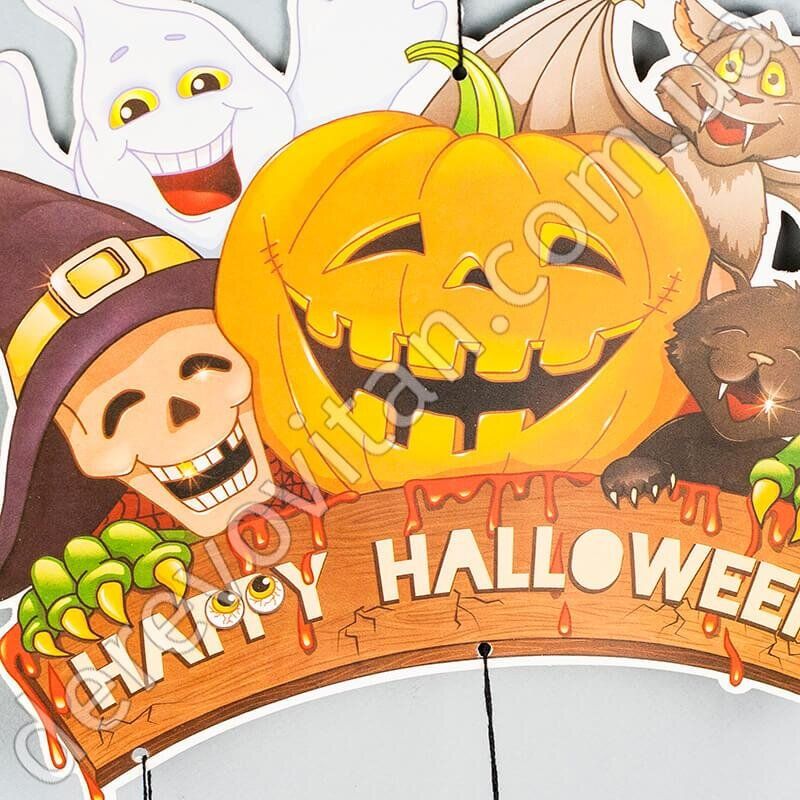 Декор-подвеска на Хэллоуин с тыквами-сотами "Happy Halloween", 30×40 см
