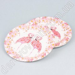 Тарелки одноразовые с принтом "Фламинго", белые, 10 шт.
