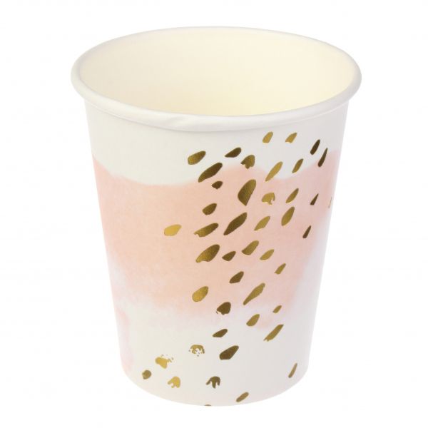 Бумажные стаканчики праздничные белые с персиковым рисунком, 10 шт. 200 мл