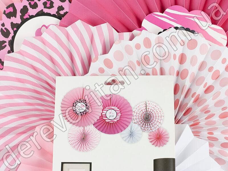 Набор бумажных вееров с аппликациями "Love you", розовый, 6 шт.