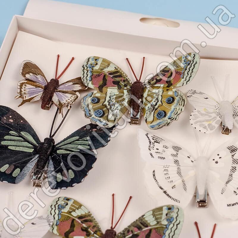 Бабочки из ткани на прищепке, разноцветные, 10 шт.