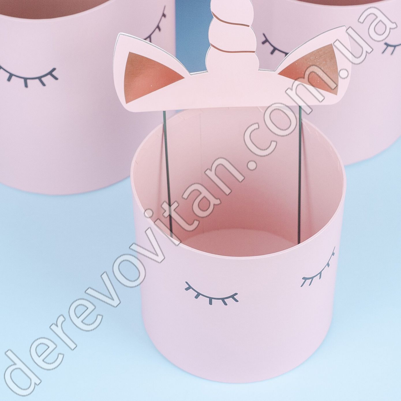 Коробки круглые для цветов "Единорог", розовые, 3 шт.