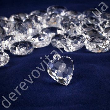 Накінечник-кристал&nbsp;"Серце з огранюванням", акрил, 2.3&times;2.3&times;1 см, 10 шт.