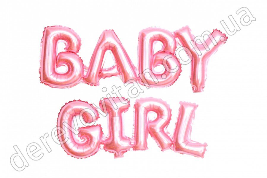 Воздушные шары слова "Baby Girl", розовые, 28×80 см
