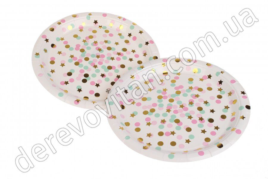 Тарелки бумажные праздничные в мятно-розовый горох, 10 шт., 18 см