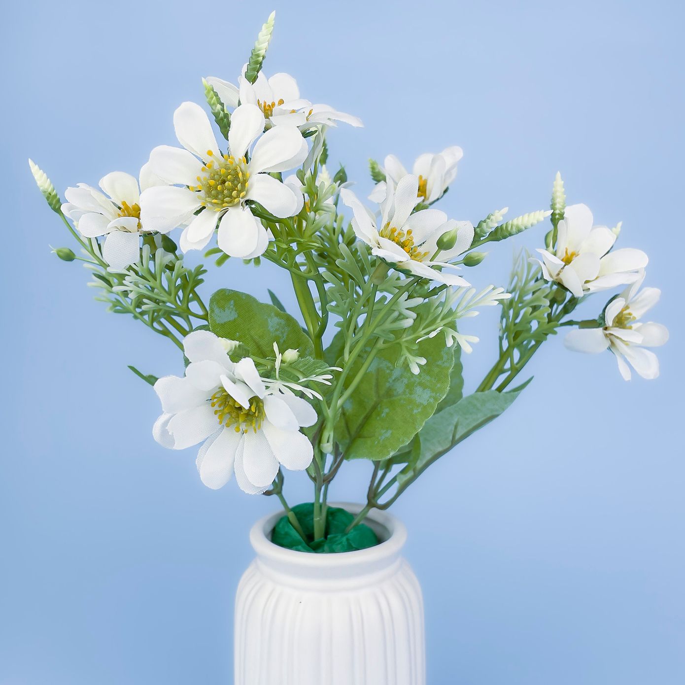 Штучний букетик білих маргариток, 10 квіток, 30 см
