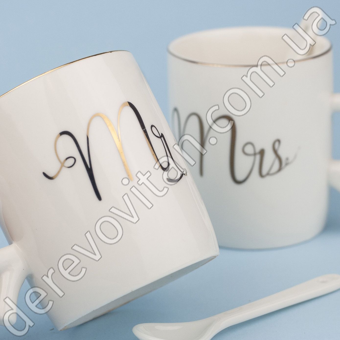 Набір білих керамічних чашок "Mr&Mrs", 2 шт.