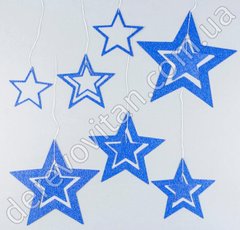 Новогодние подвески на нити "Звезды", синие с глиттером, 7 шт.