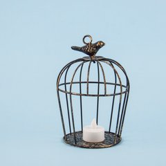 Подсвечник подвесной "Клетка с птичкой", черный, 12×18 см