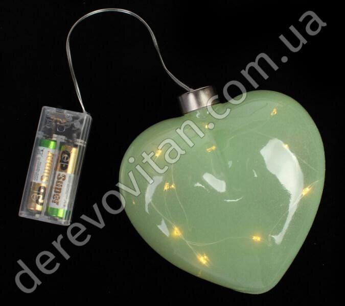 Декоративний LED-світильник "Серце" на батарейках, салатовий, 13×13×4 см
