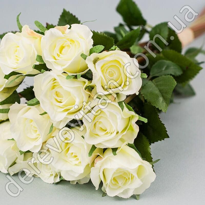 Букет штучних троянд, біло-салатовий, 12 шт., 43 см