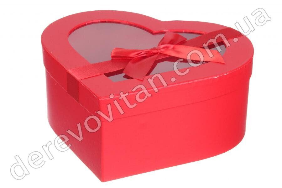 Подарункові коробки "Серце" з віконцем, червоні, 3 шт. матрьошка