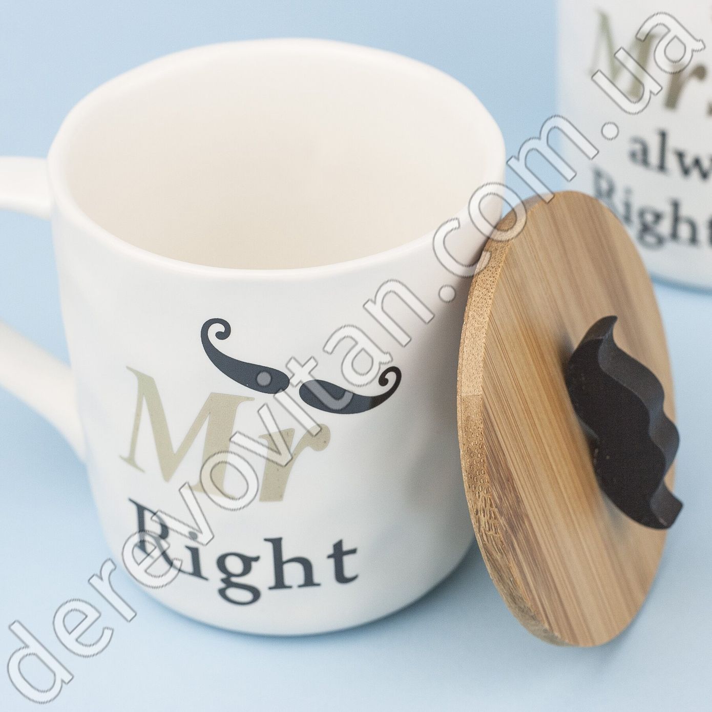 Набір керамічних чашок "Mr Right" "Mrs always Right", 2 шт. з кришками