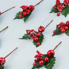 Декор новорічний "Гілочка з ягодами", 5 шт., 18 см