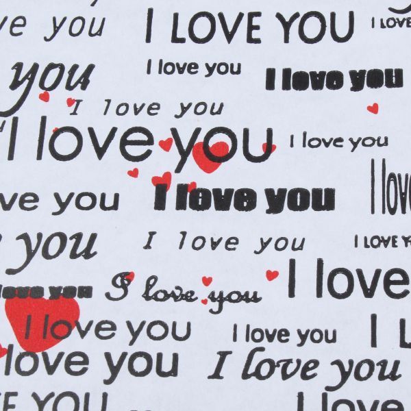 Упаковочная бумага белого цвета с принтом "I love you", 0.7&times;8&nbsp;м в рулоне