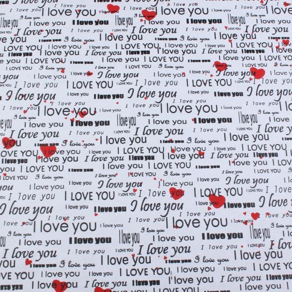 Упаковочная бумага белого цвета с принтом "I love you", 0.7&times;8&nbsp;м в рулоне