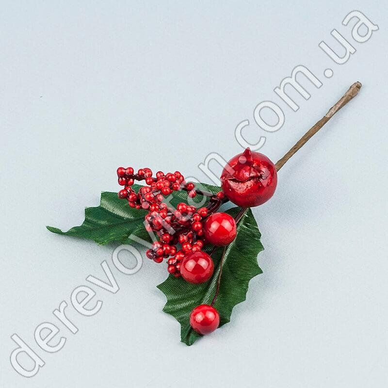 Декор новорічний "Гілочка з ягодами", 5 шт., 18 см