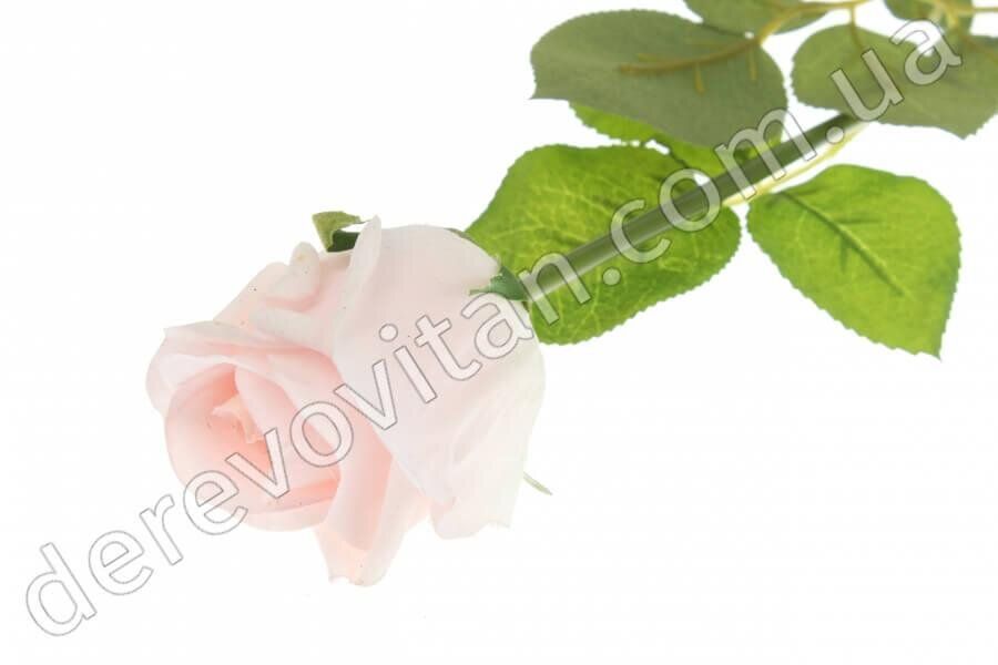 Роза искусственная светло-розовая из ткани, ~55 см