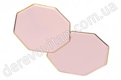 Тарелки одноразовые светло-розовые с окантовкой золото, 10 шт., 18 см