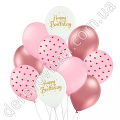 Фонтан воздушных шаров на День рождения, розовый, 30 см, 10 шт.