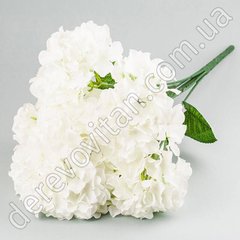 Гортензия искусственная белая 6 цветков на ветке, ткань, 33×56 см