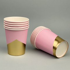 Паперові святкові склянки рожеві з золотистим принтом, 10 шт.
