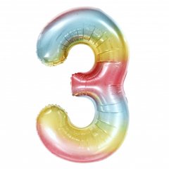 Воздушный/гелиевый шар-цифра "3", разноцветная, 1 м (42")