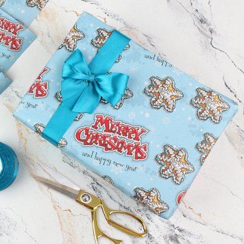 Бумага для подарков "Merry Christmas", голубая, 15 листов 0.7&times;1&nbsp;м