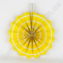 Подвесной веер, желтый в тонкую полоску, 20 см - бумажный декор-розетка