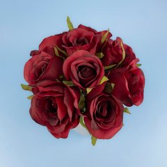 Букет искусственных роз, бордовый, 9 шт., 17×26 см