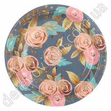Святкові паперові тарілки "Roses", сині, 10 шт., 18 см