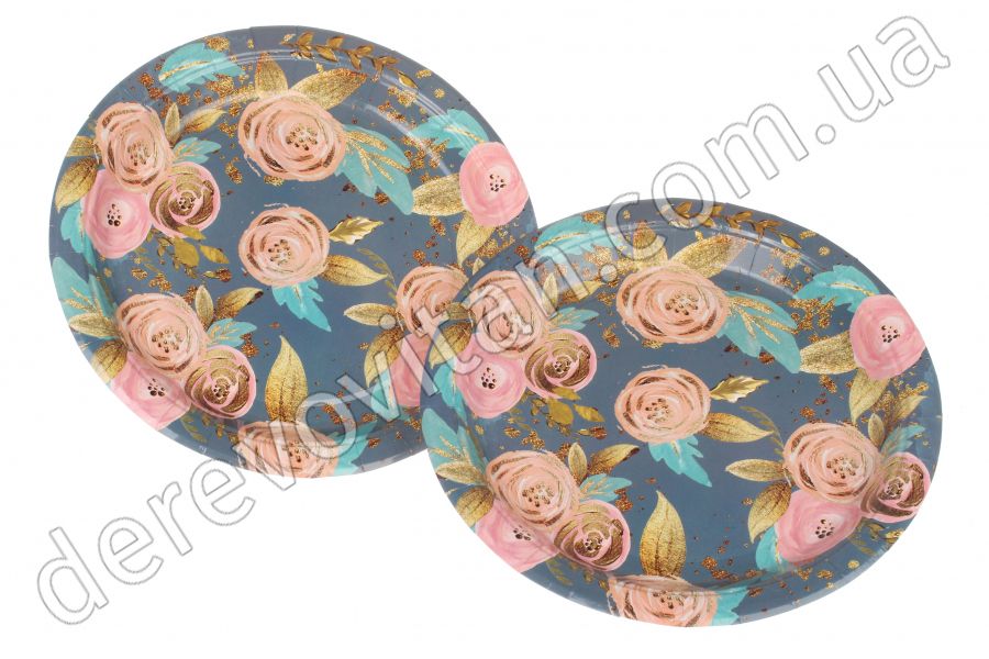 Праздничные бумажные тарелки "Roses", синие, 10 шт., 18 см