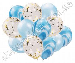 Повітряні кулі з конфеті, блакитні та прозорі, 35 см, 12 шт.