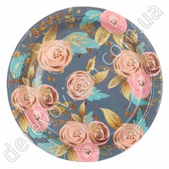 Святкові одноразові тарілки "Roses", сині, 10 шт., 23 см