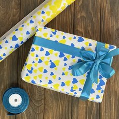 Крафт бумага для подарков "Желто-голубые сердца", 0.7×8 м