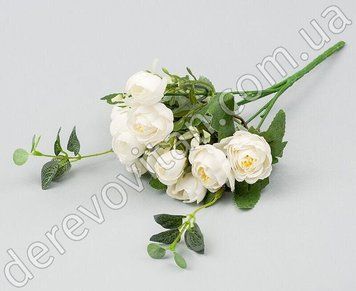Ранункулюсы из ткани с веточками эвкалипта, белые, 10 цветков, ~14&times;30 см