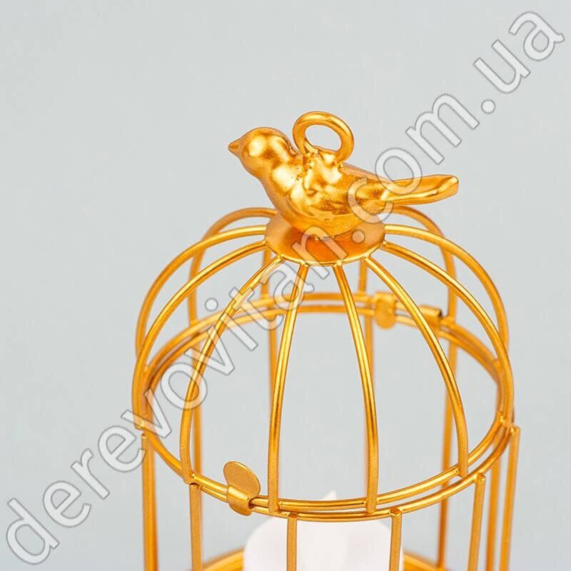 Металлический подсвечник "Клетка с птичкой", золото, 9×16 см