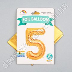 Воздушный шар-цифра "5", золото, 58×70 см