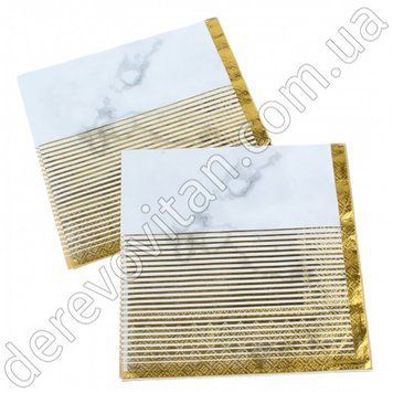 Святкові серветки, білі з золотою смужкою, 20 шт., 16.5&times;16.5 см (33 см)