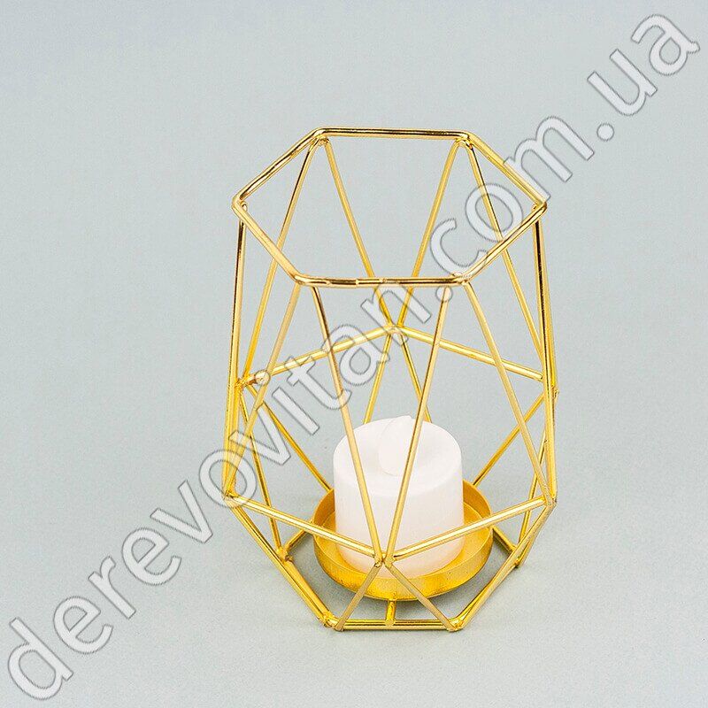 Металевий свічник "Геометрія", жовте золото, 10×15 см