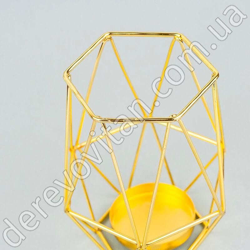 Металевий свічник "Геометрія", жовте золото, 10×15 см