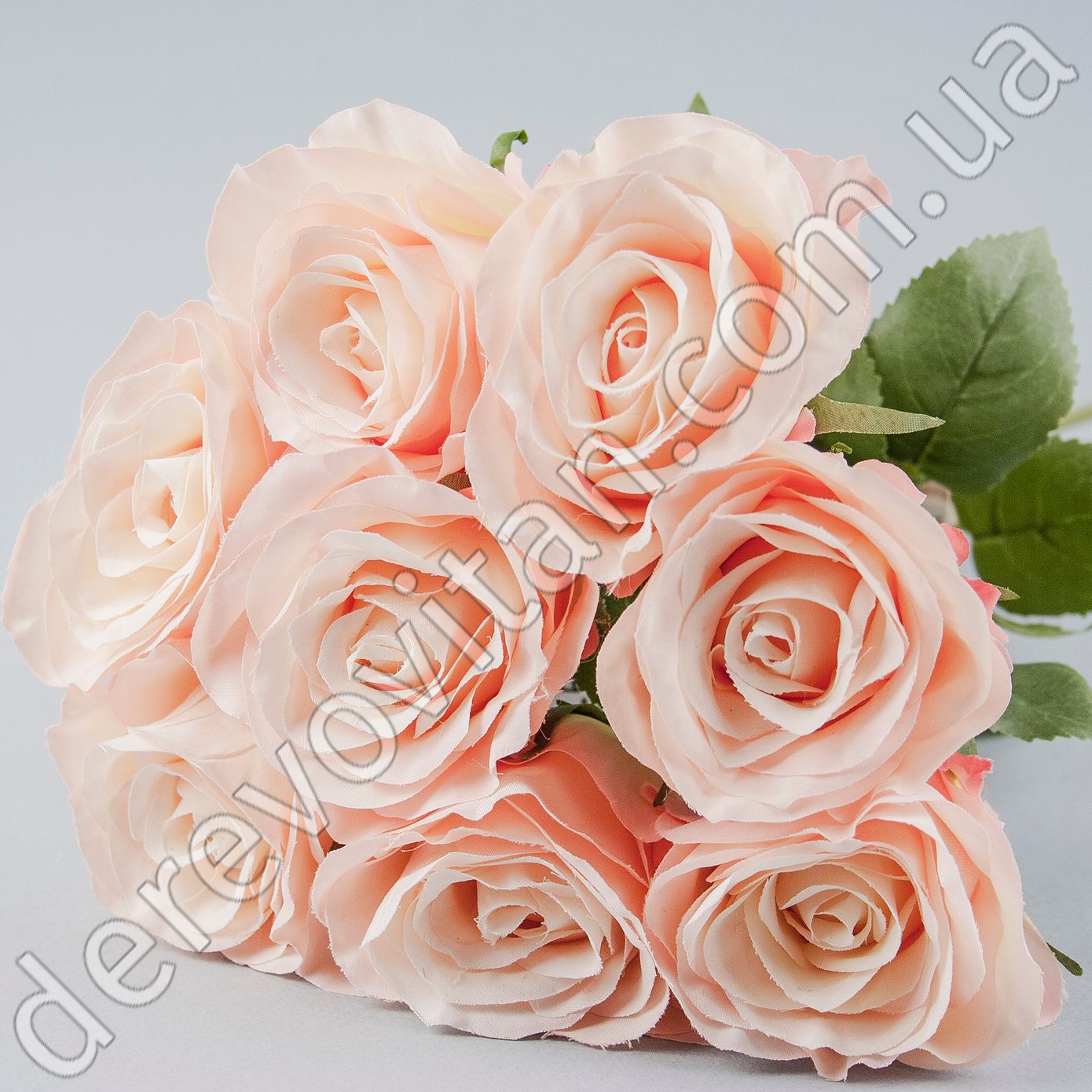 Букет штучних троянд, персиково-рожевий, 8 шт., 38 см