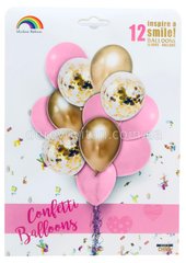 Набір повітряних кульок з конфетті, рожево-золотий, 12 шт. 30 см
