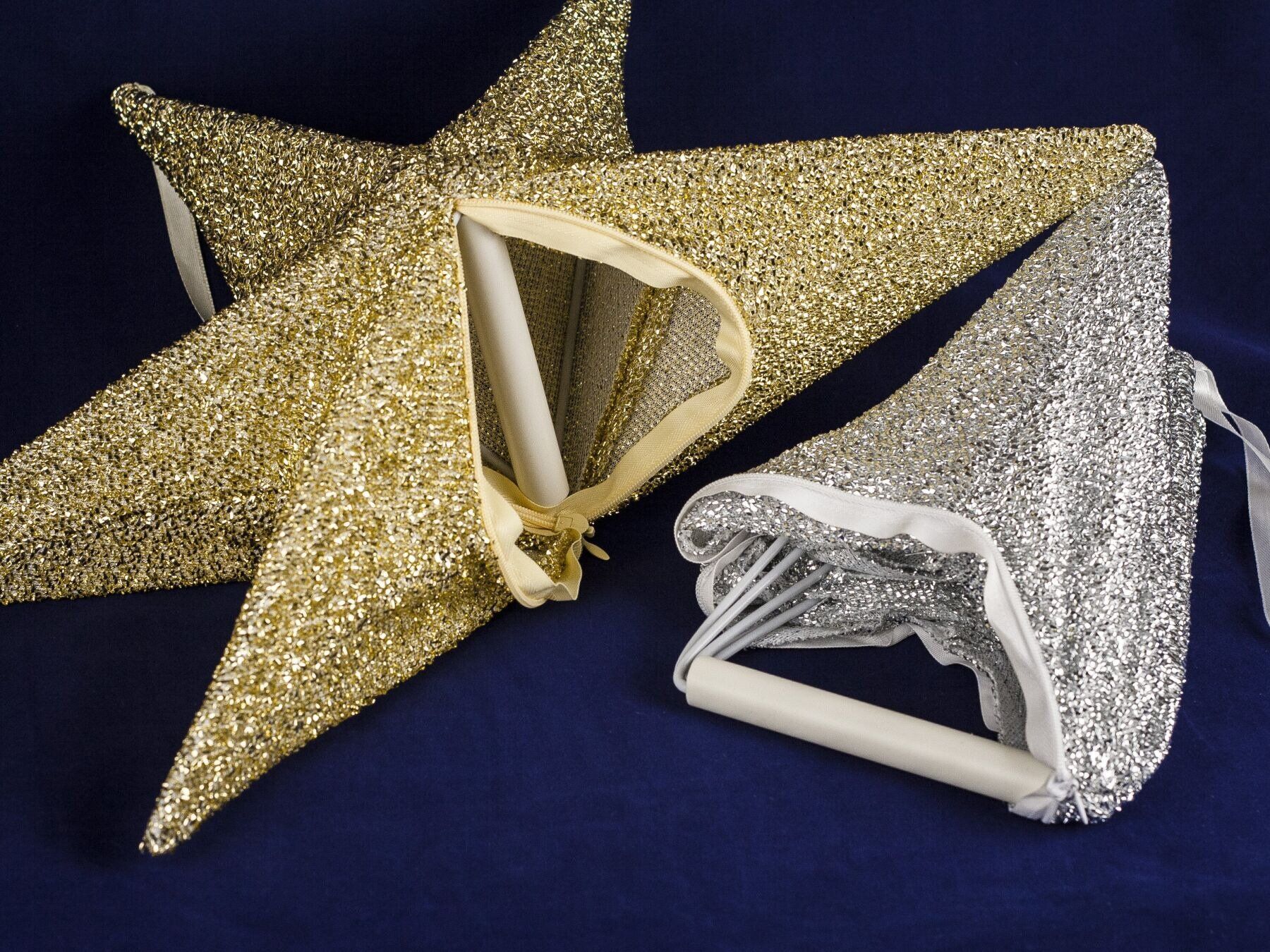 Новорічний декор підвісна зірка з тканини, синя, 40 см